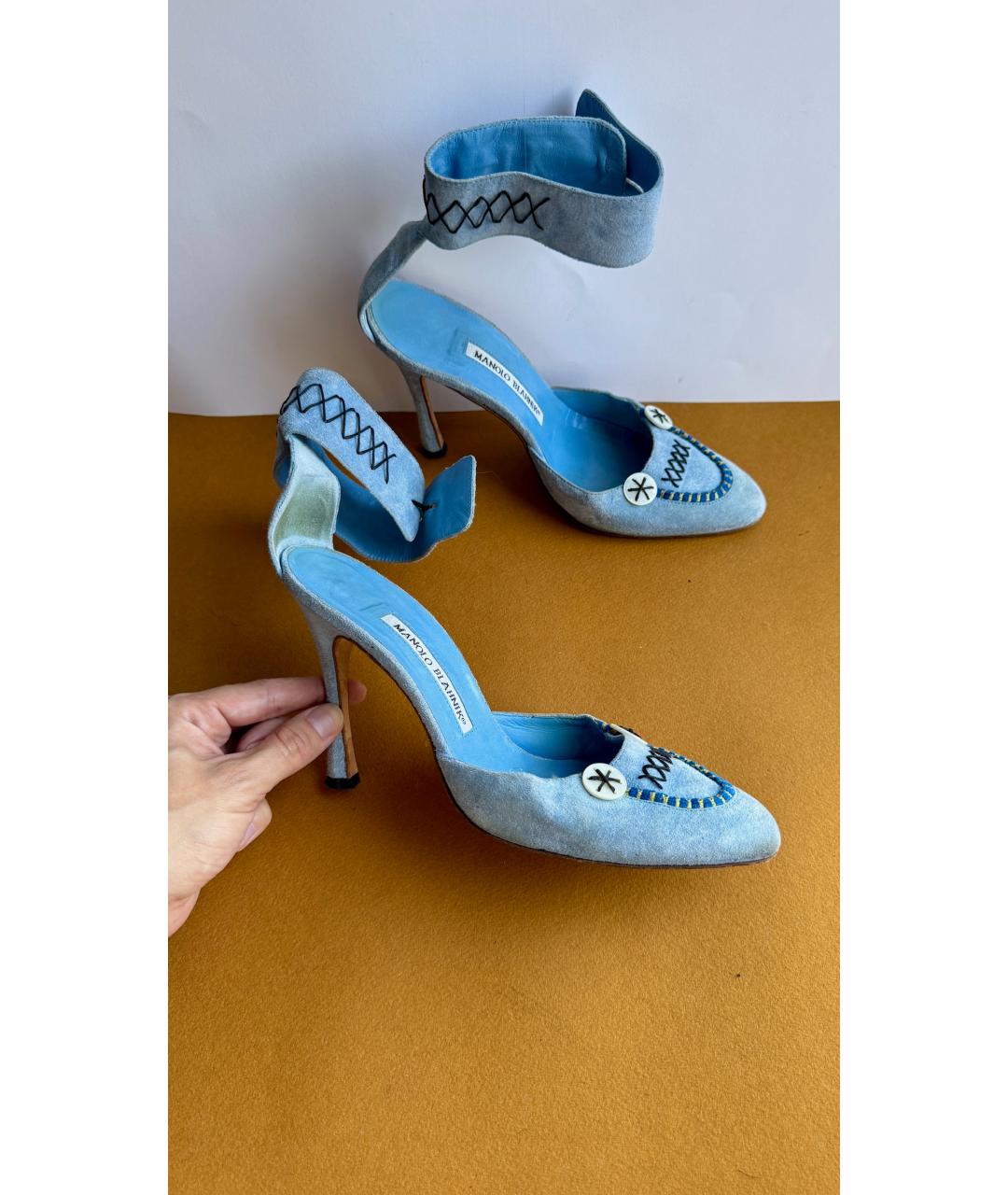 MANOLO BLAHNIK Голубые кожаные туфли, фото 2
