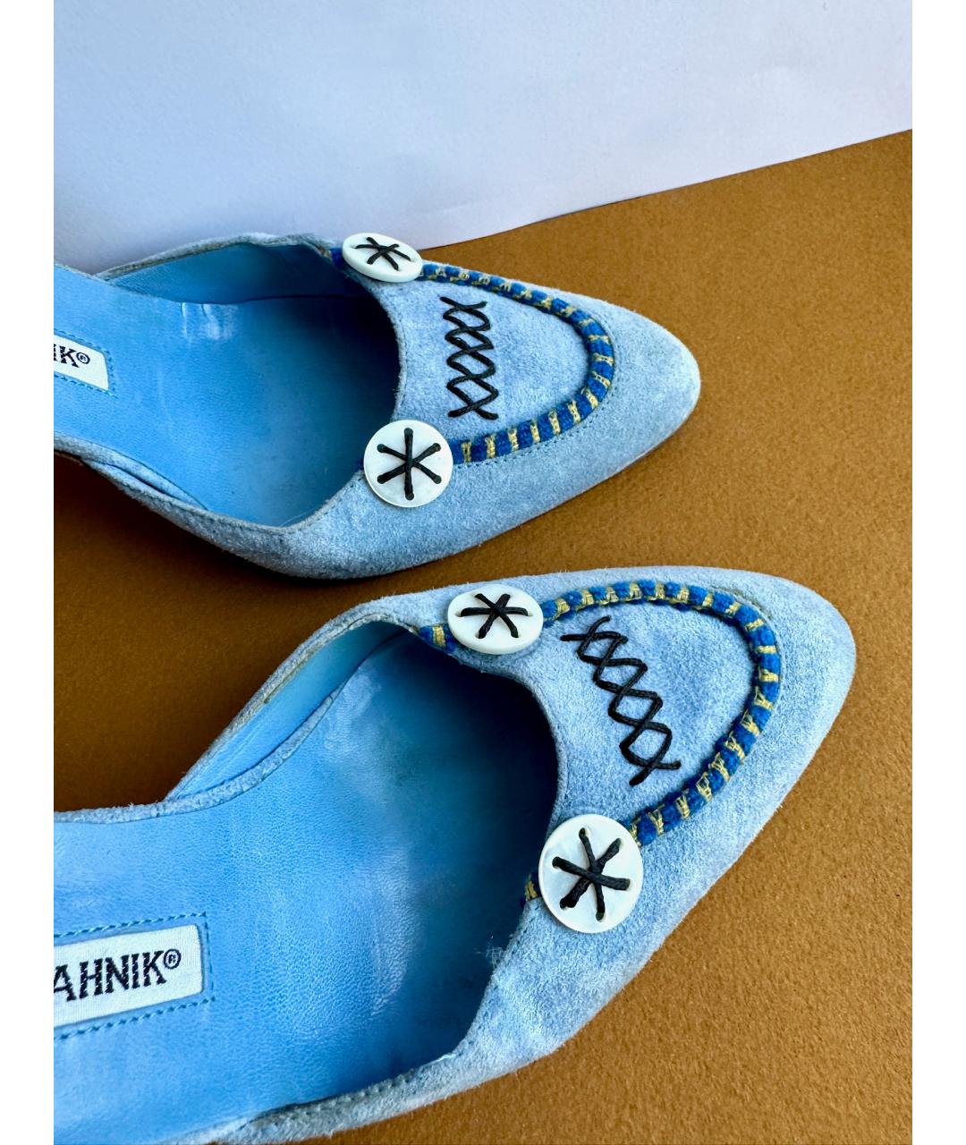MANOLO BLAHNIK Голубые кожаные туфли, фото 6