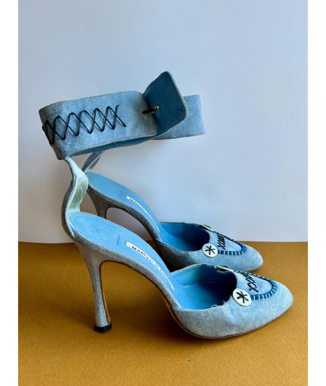 MANOLO BLAHNIK Голубые кожаные туфли, фото 7