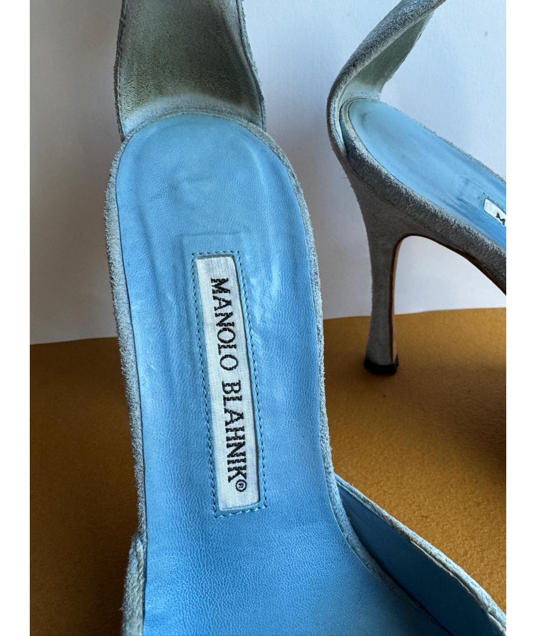 MANOLO BLAHNIK Голубые кожаные туфли, фото 4