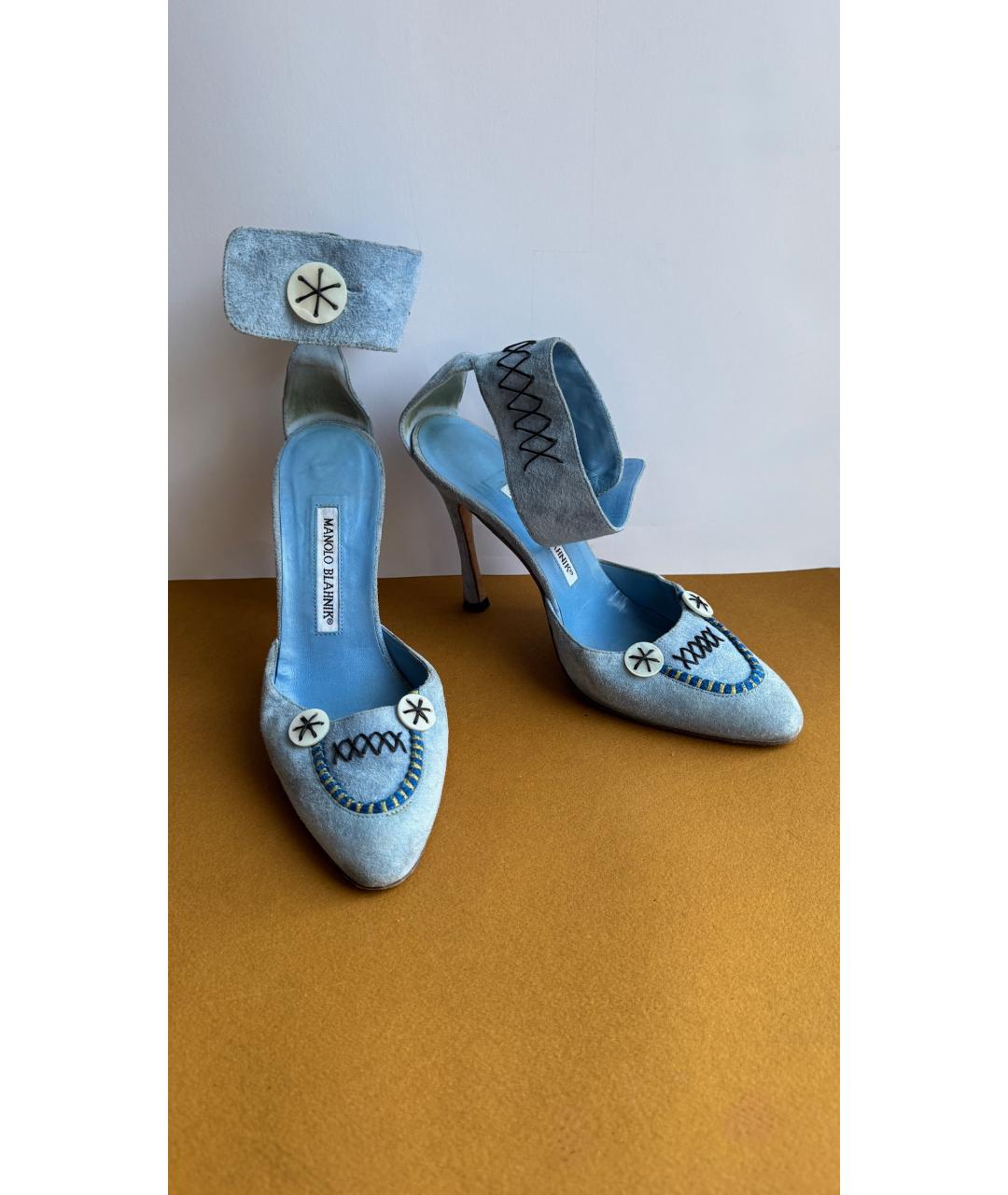 MANOLO BLAHNIK Голубые кожаные туфли, фото 3