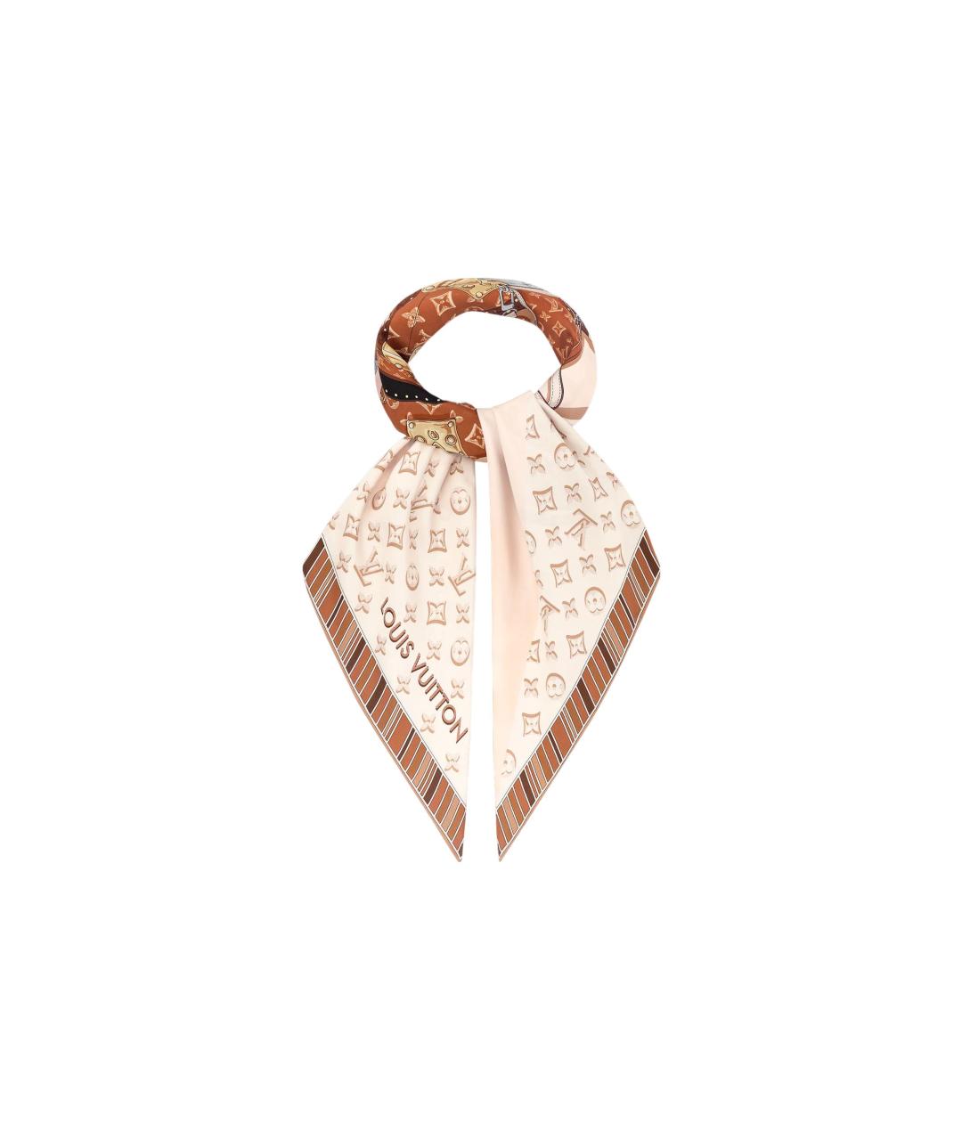 LOUIS VUITTON Бежевый шелковый шарф, фото 2