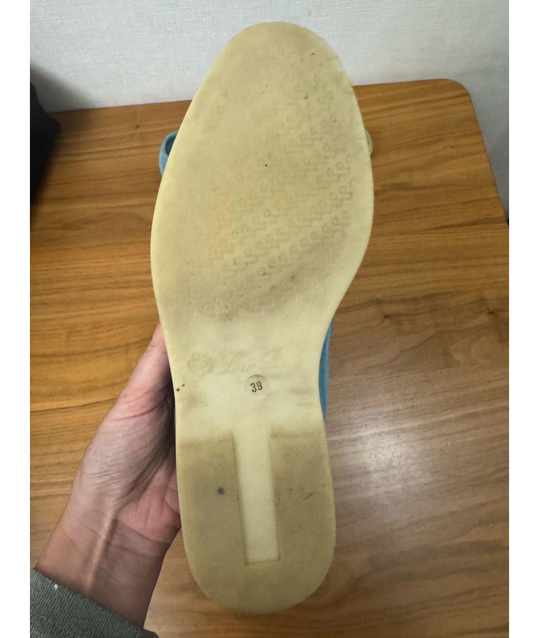 LORO PIANA Бирюзовые замшевые лоферы, фото 3