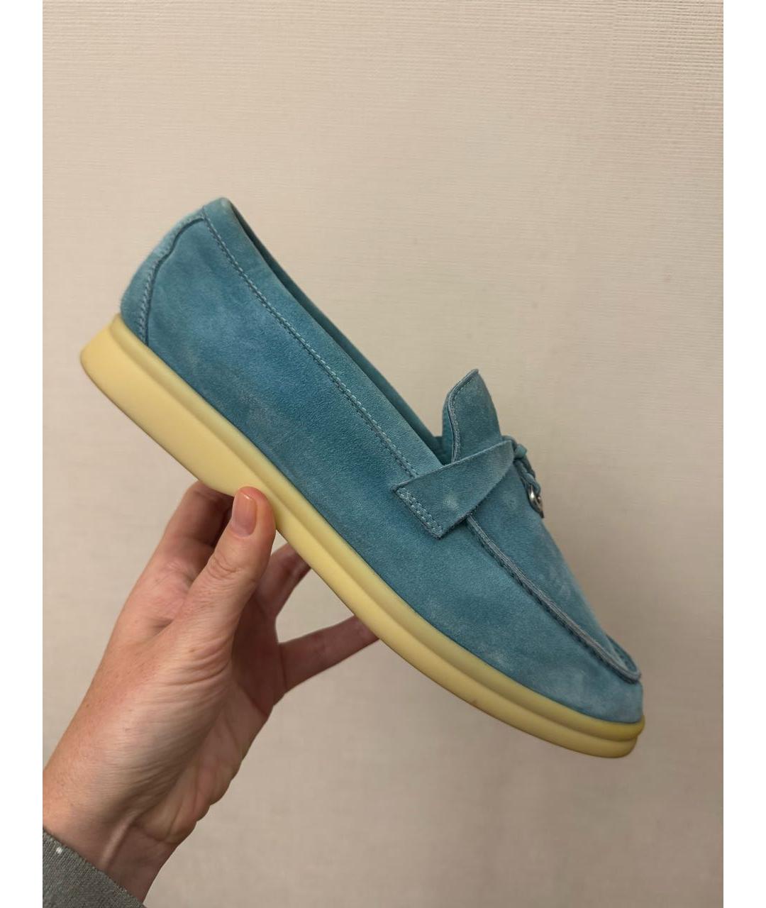 LORO PIANA Бирюзовые замшевые лоферы, фото 2