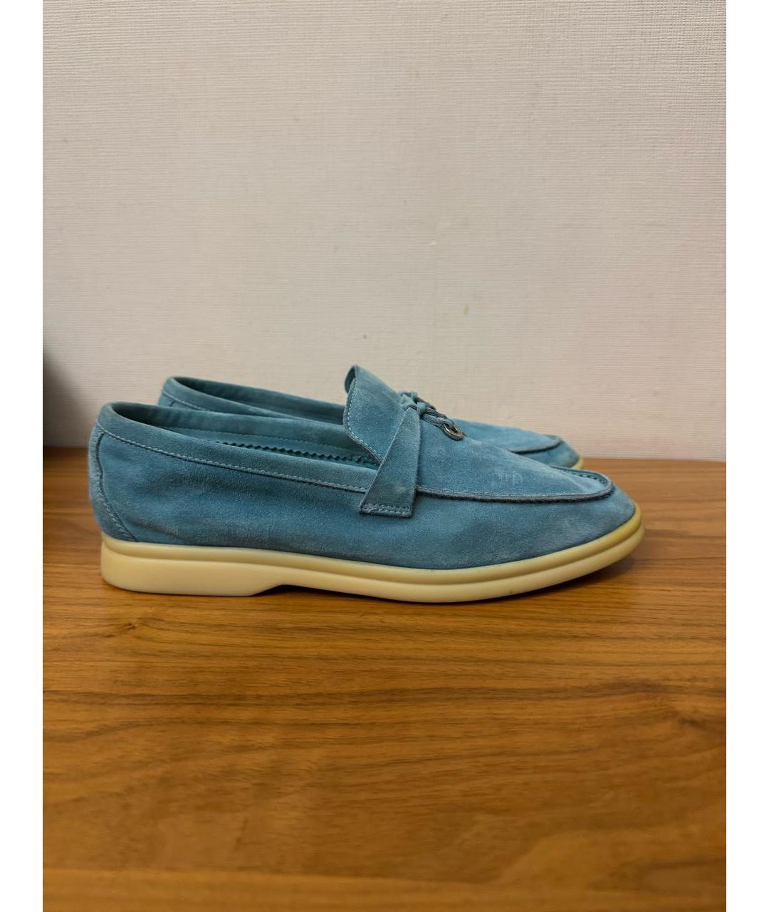 LORO PIANA Бирюзовые замшевые лоферы, фото 4