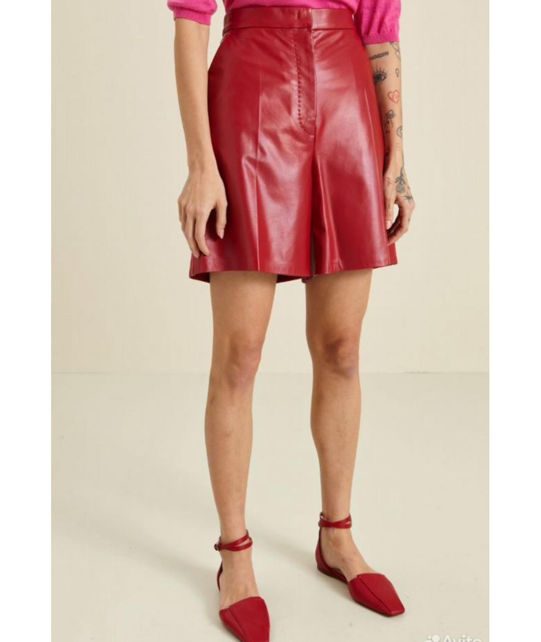 MAX MARA Красные кожаные шорты, фото 5