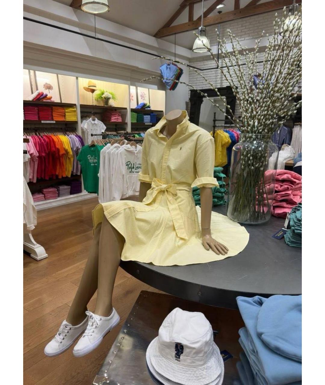 POLO RALPH LAUREN Желтое хлопковое повседневное платье, фото 5