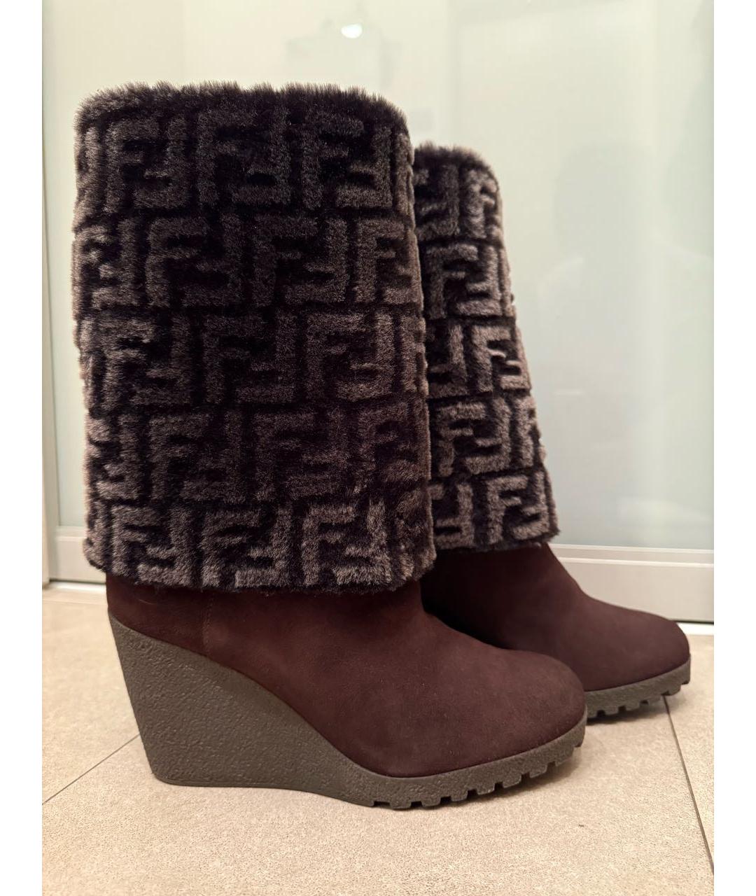 FENDI Коричневые замшевые сапоги, фото 9
