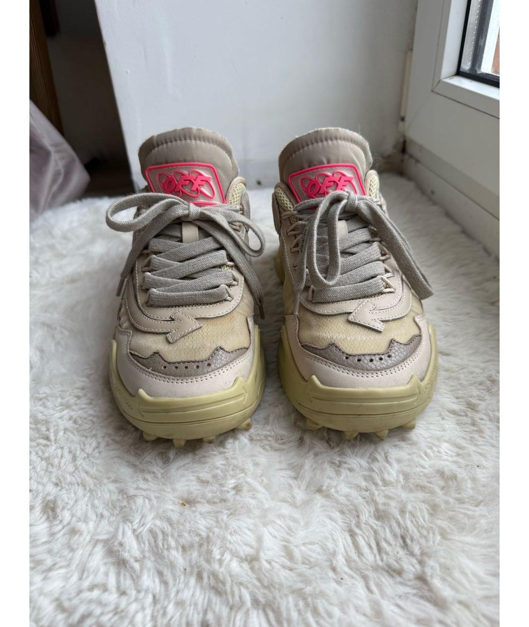 OFF-WHITE Хаки кожаные кроссовки, фото 2