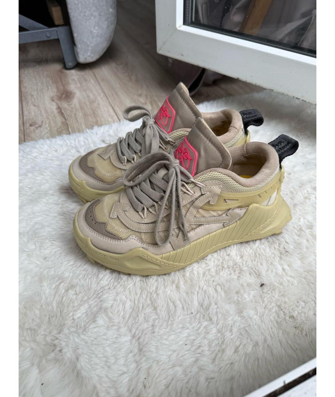 OFF-WHITE Хаки кожаные кроссовки, фото 6