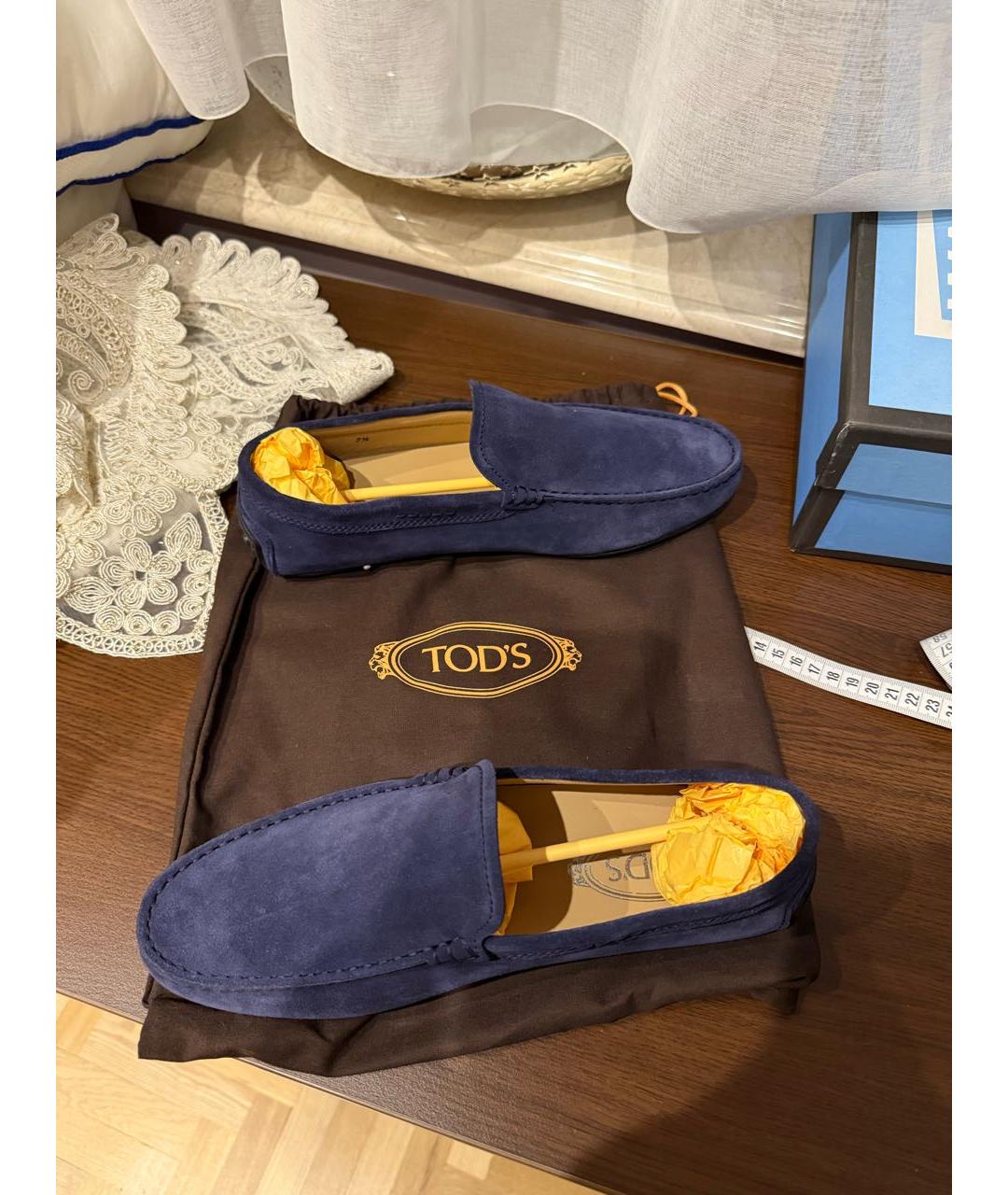 TOD'S Темно-синие замшевые мокасины, фото 8