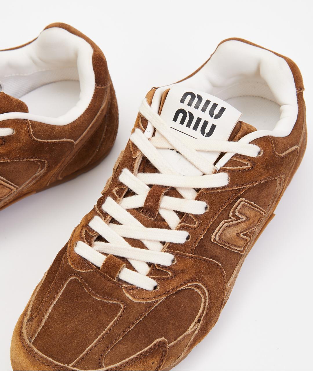 MIU MIU Коричневые замшевые кроссовки, фото 6