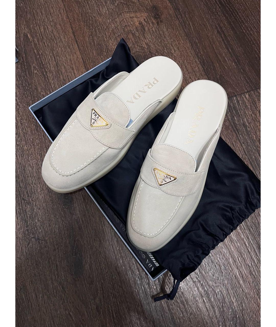 PRADA Бежевые замшевые сабо, фото 5