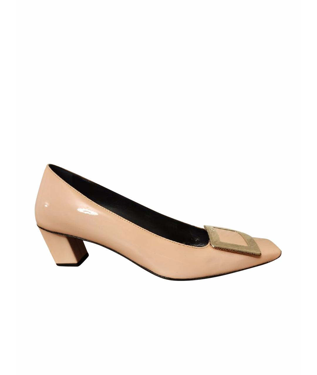 ROGER VIVIER Розовые лодочки на низком каблуке из лакированной кожи, фото 1