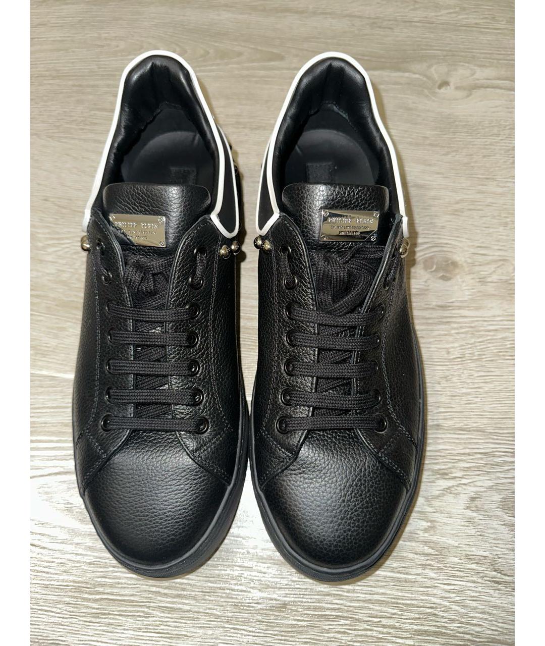 PHILIPP PLEIN Черные кожаные кеды, фото 2