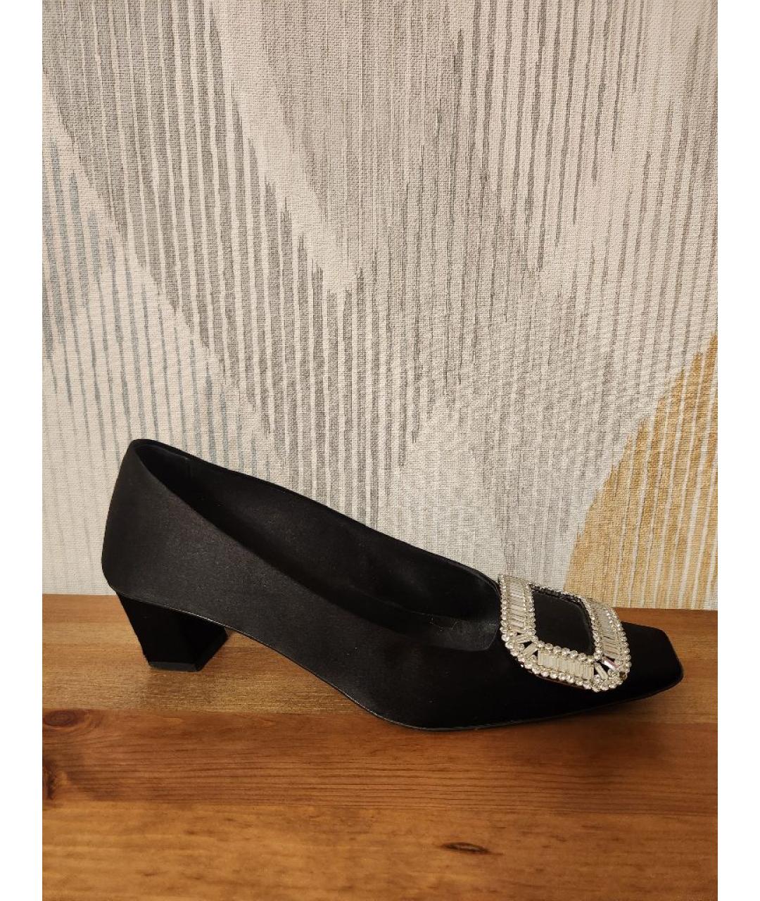 ROGER VIVIER Черные текстильные лодочки на низком каблуке, фото 8