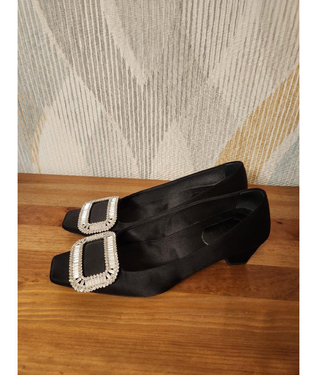 ROGER VIVIER Черные текстильные лодочки на низком каблуке, фото 6
