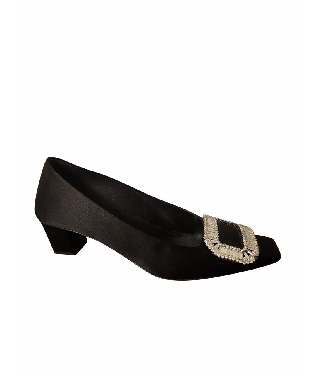 ROGER VIVIER Черные текстильные лодочки на низком каблуке, фото 1