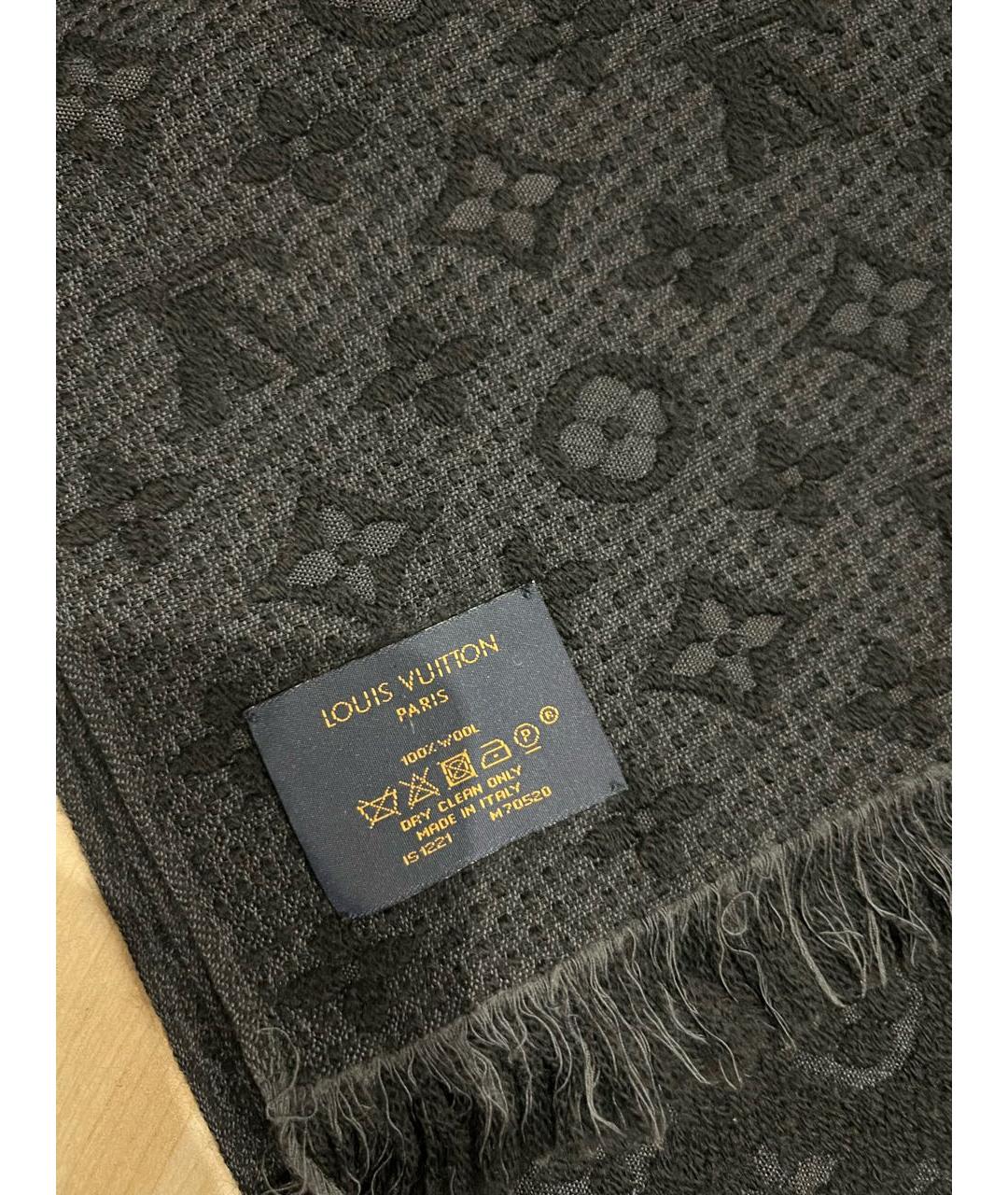 LOUIS VUITTON Черный шерстяной шарф, фото 2