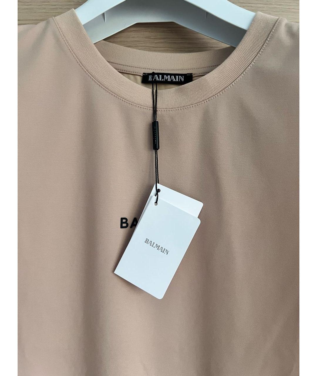 BALMAIN Бежевая хлопко-полиэстеровая футболка, фото 3