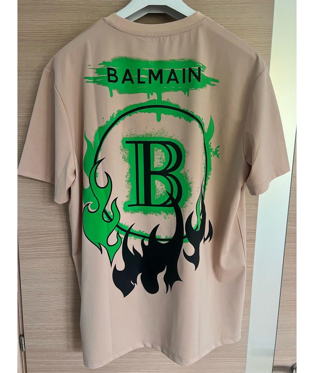 BALMAIN Бежевая хлопко-полиэстеровая футболка, фото 2