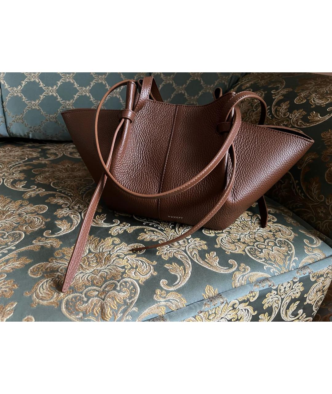 YUZEFI Коричневая кожаная сумка тоут, фото 6