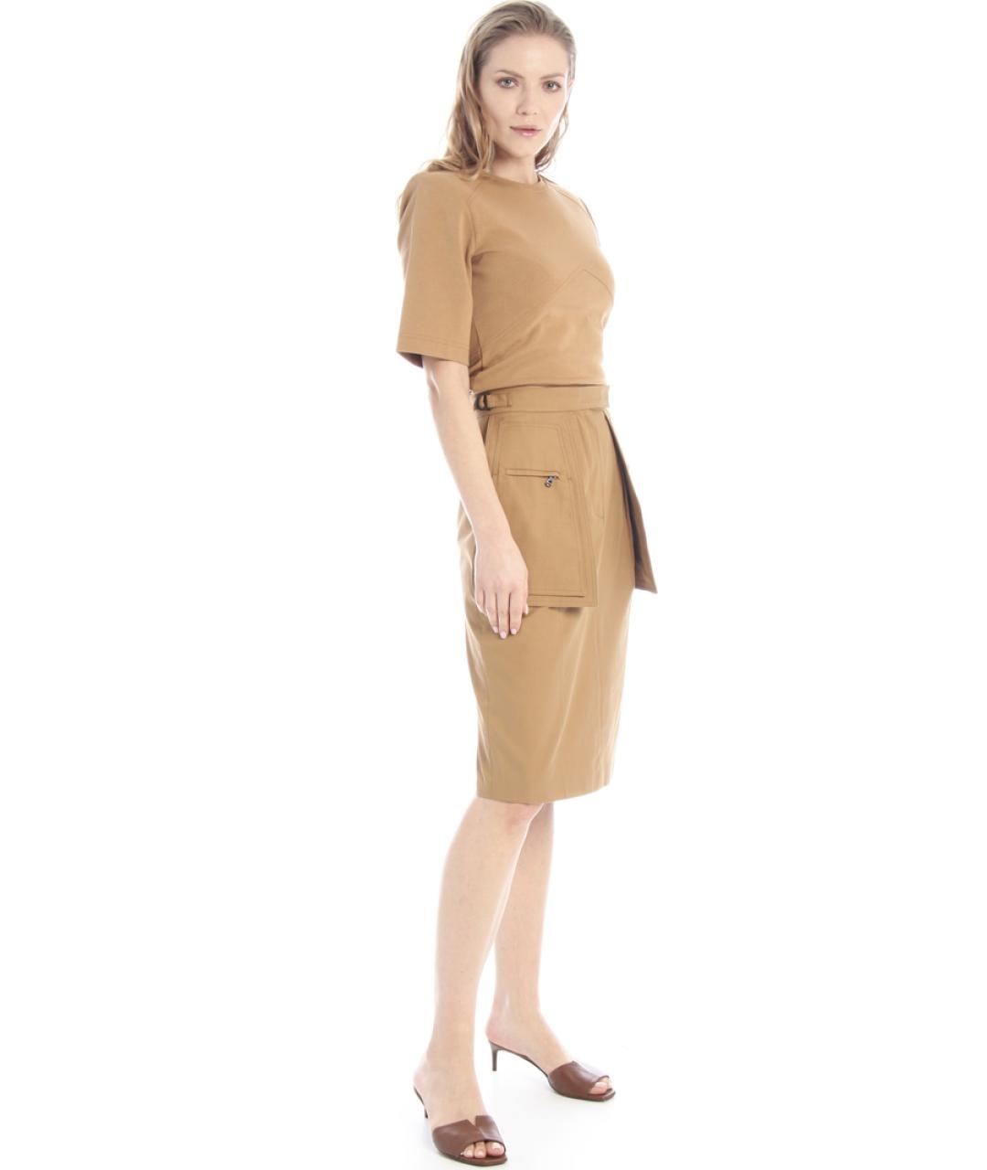 MAX MARA Коричневая хлопковая юбка миди, фото 3