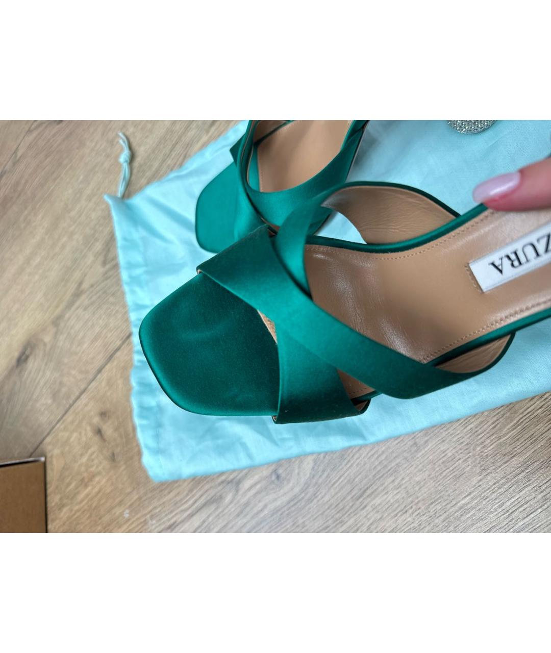 AQUAZZURA Зеленые текстильные мюли, фото 8