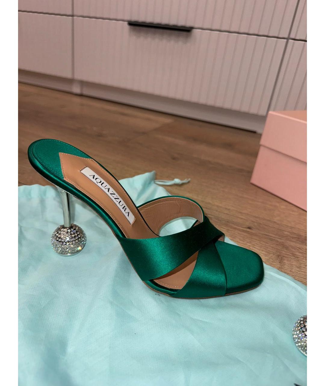AQUAZZURA Зеленые текстильные мюли, фото 9