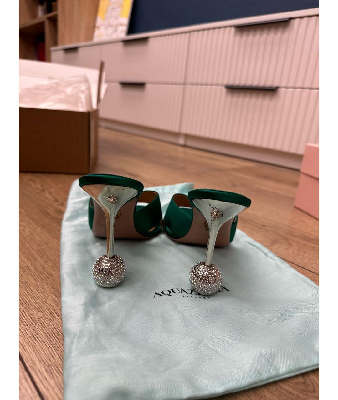 AQUAZZURA Зеленые текстильные мюли, фото 4