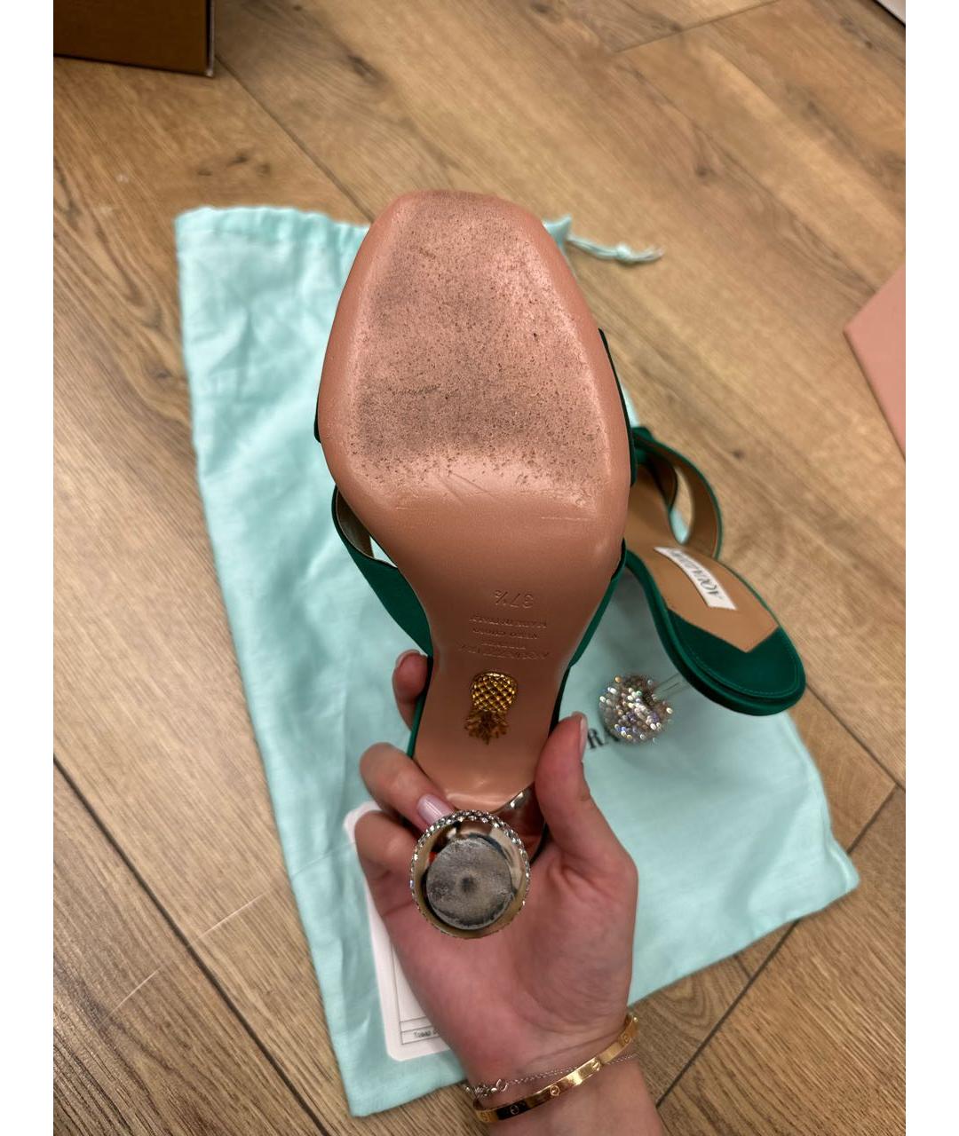 AQUAZZURA Зеленые текстильные мюли, фото 7