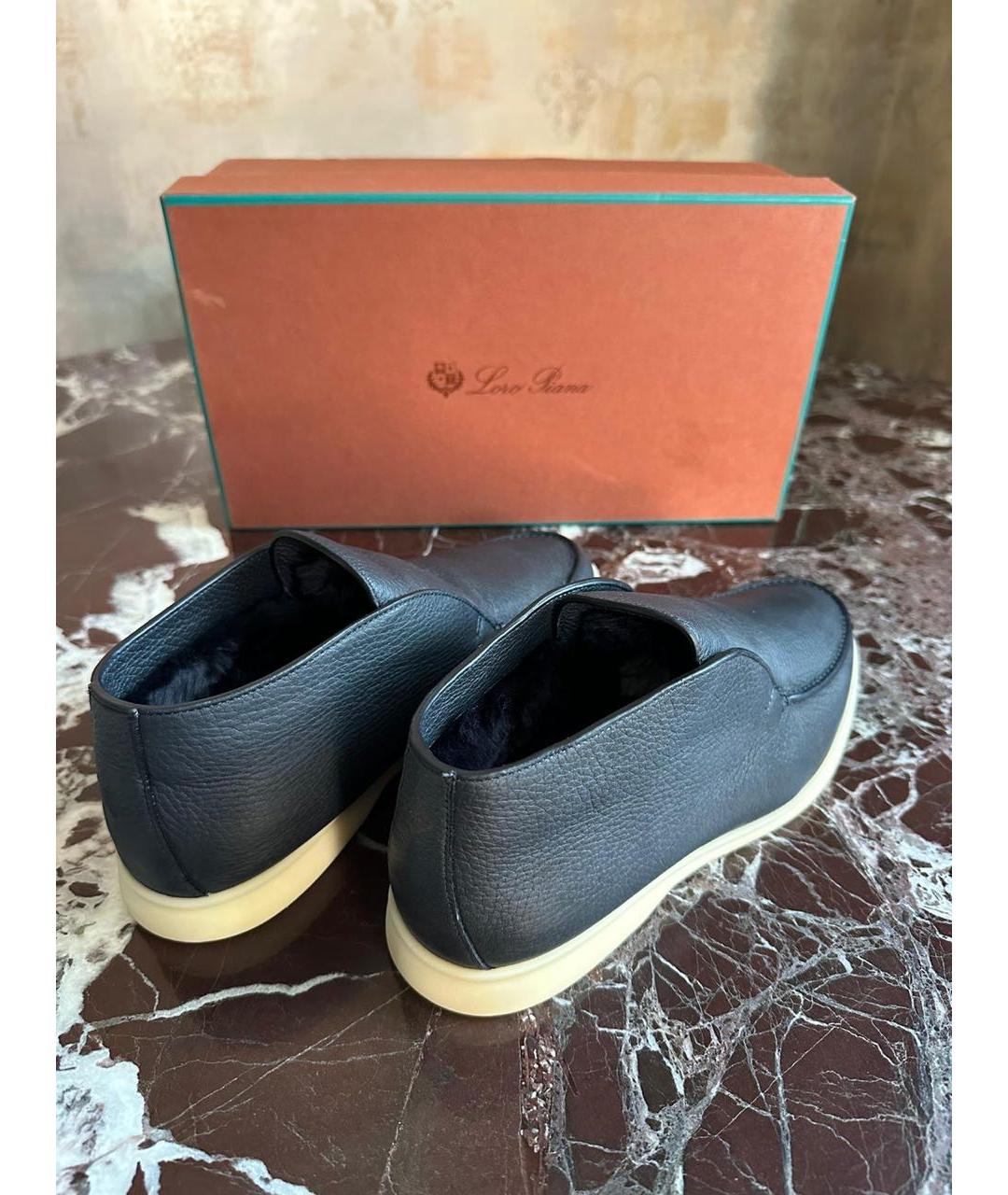 LORO PIANA Темно-синие кожаные низкие ботинки, фото 3