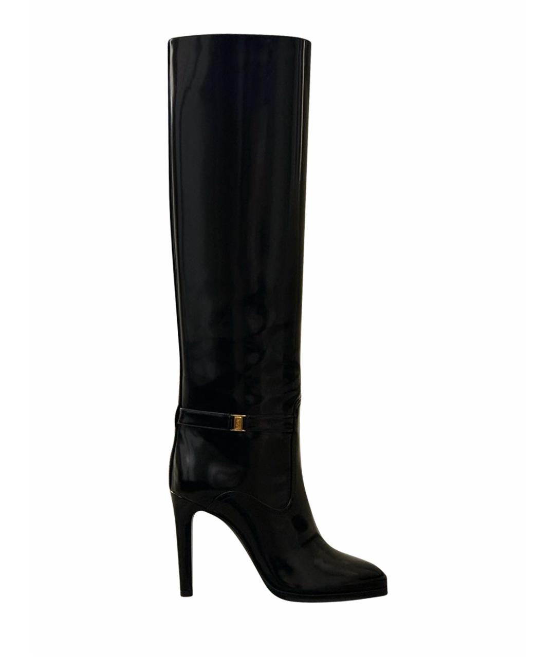 SAINT LAURENT Черные сапоги из лакированной кожи, фото 1