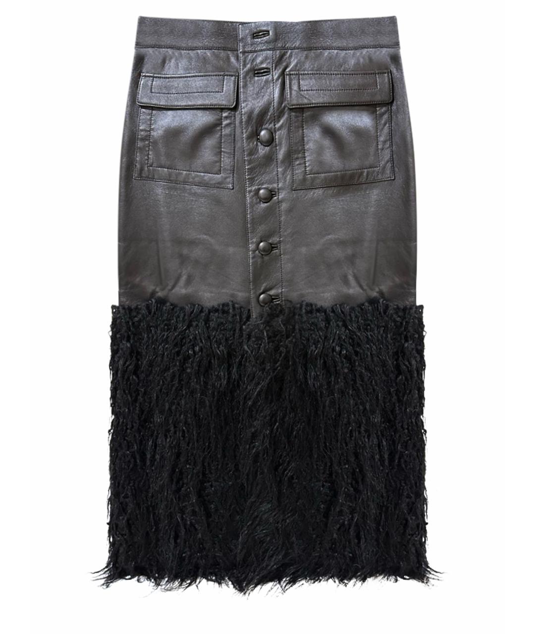 SAINT LAURENT Черная кожаная юбка миди, фото 1