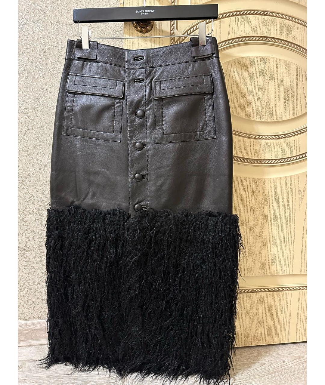 SAINT LAURENT Черная кожаная юбка миди, фото 9