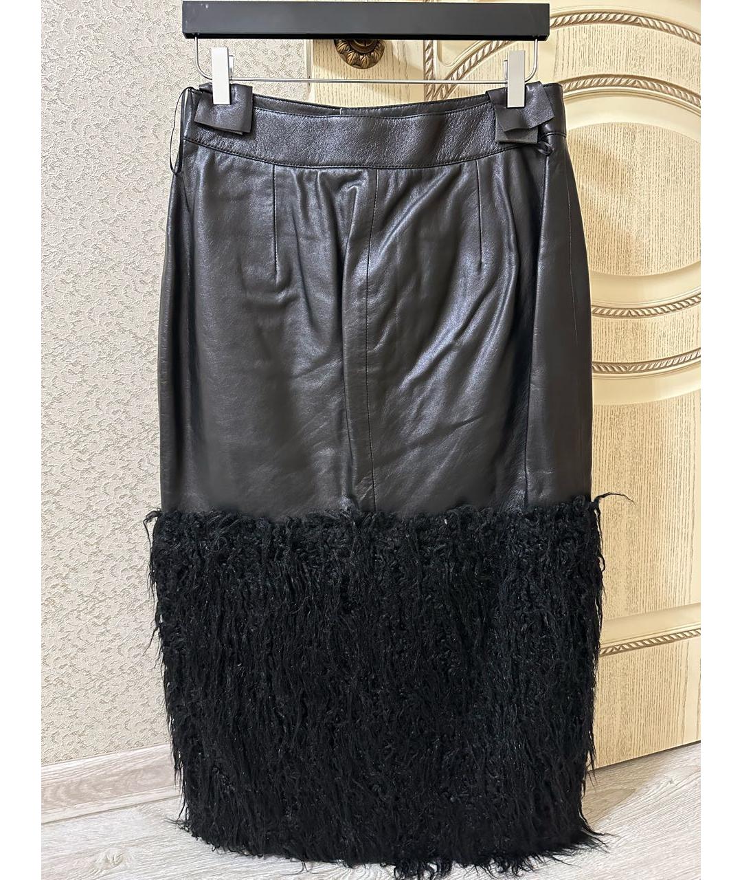 SAINT LAURENT Черная кожаная юбка миди, фото 2