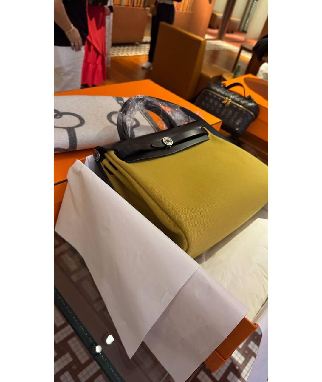 HERMES Горчичная тканевая сумка тоут, фото 2