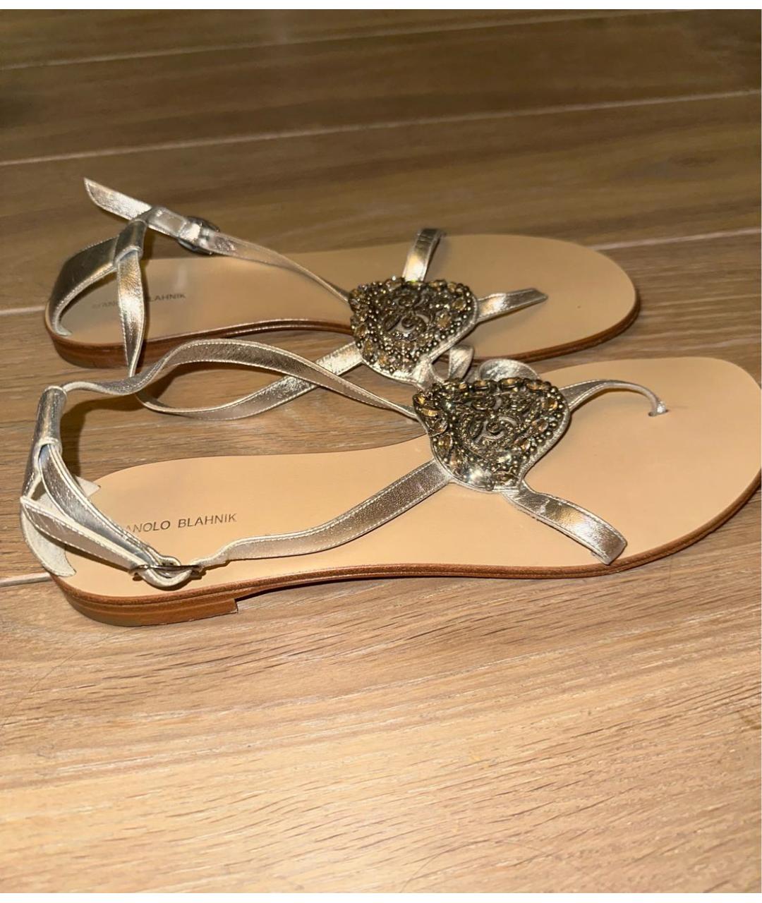 MANOLO BLAHNIK Серебряные кожаные босоножки, фото 5