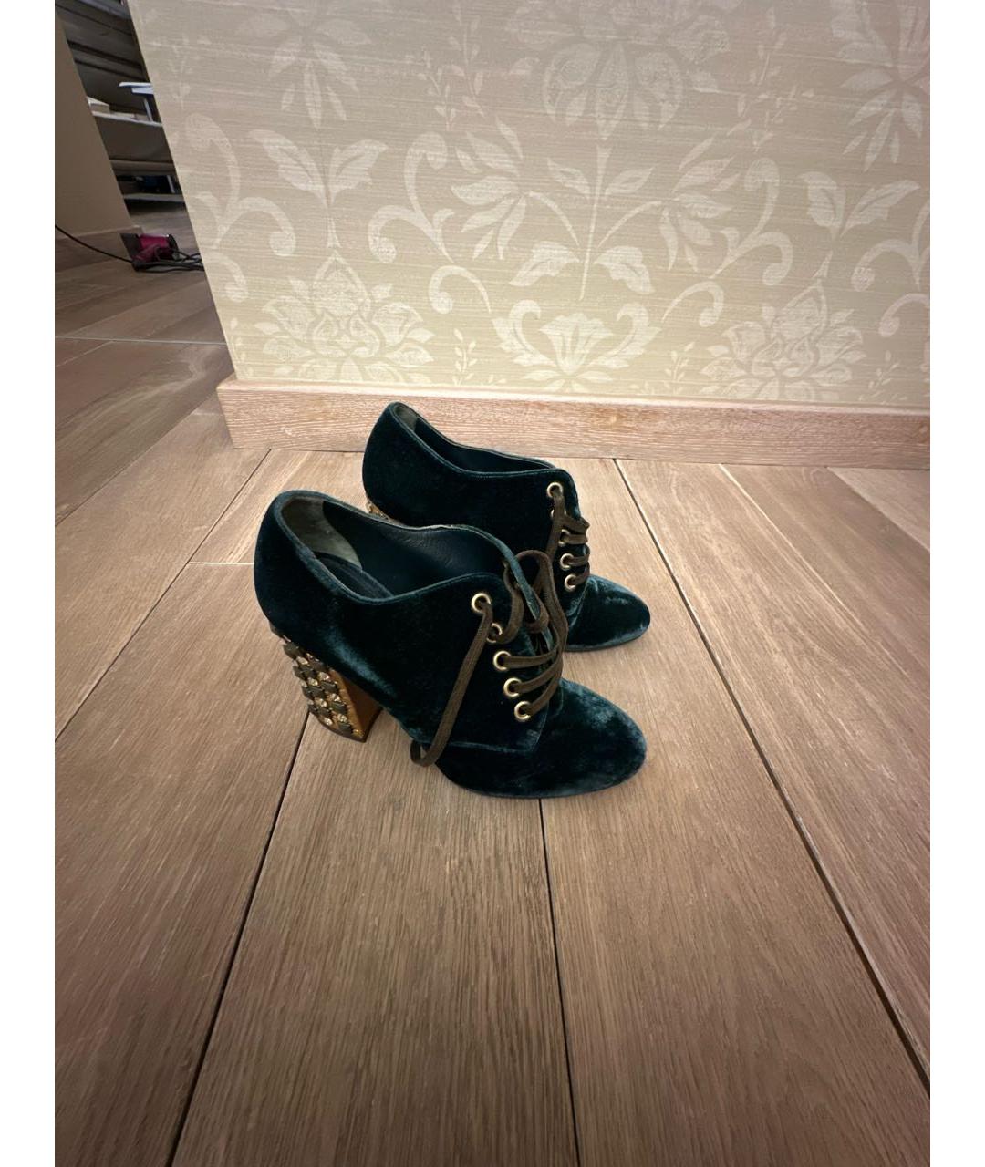 DOLCE&GABBANA Зеленые бархатные ботильоны, фото 2