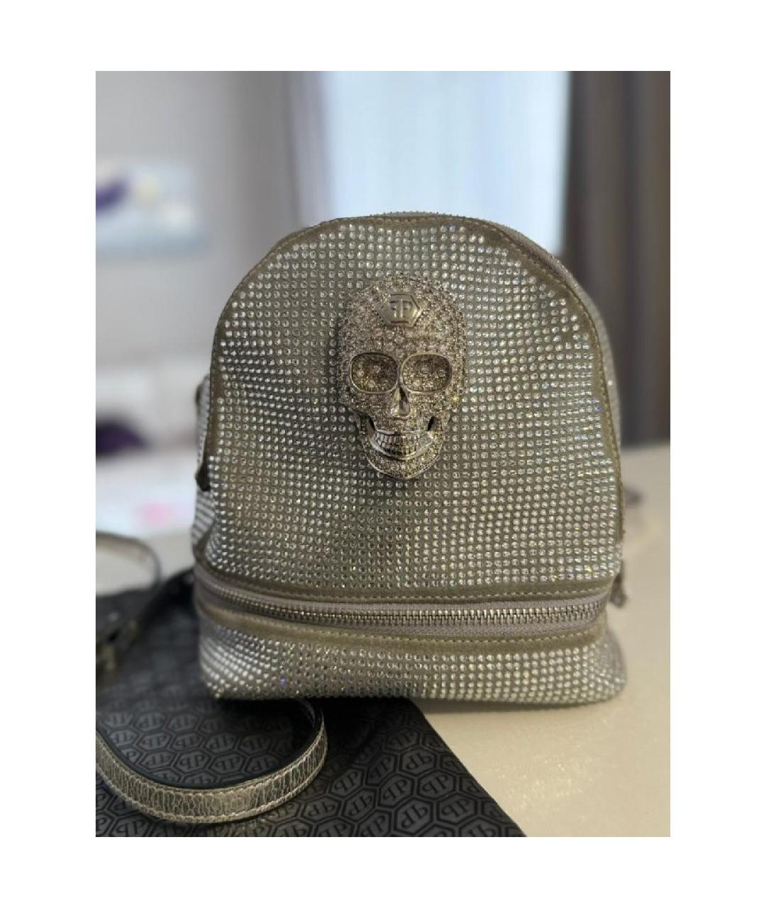PHILIPP PLEIN Серебрянный кожаный рюкзак, фото 9