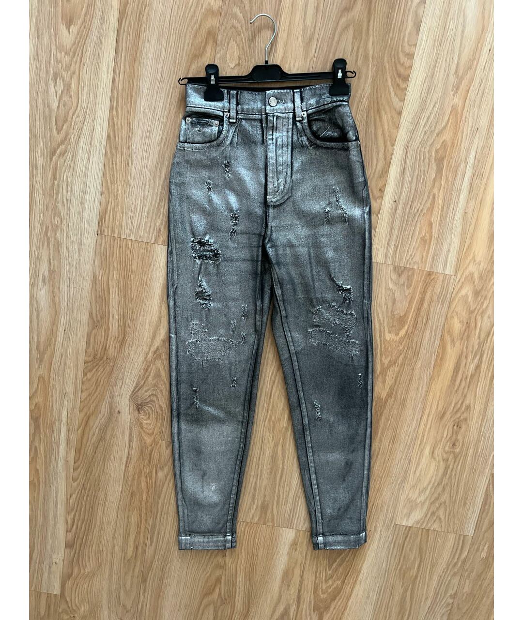 DOLCE&GABBANA Серебряные хлопко-эластановые джинсы слим, фото 9