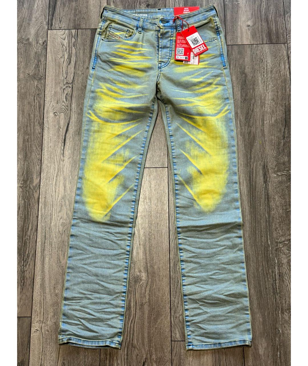 DIESEL Голубые хлопковые прямые джинсы, фото 5