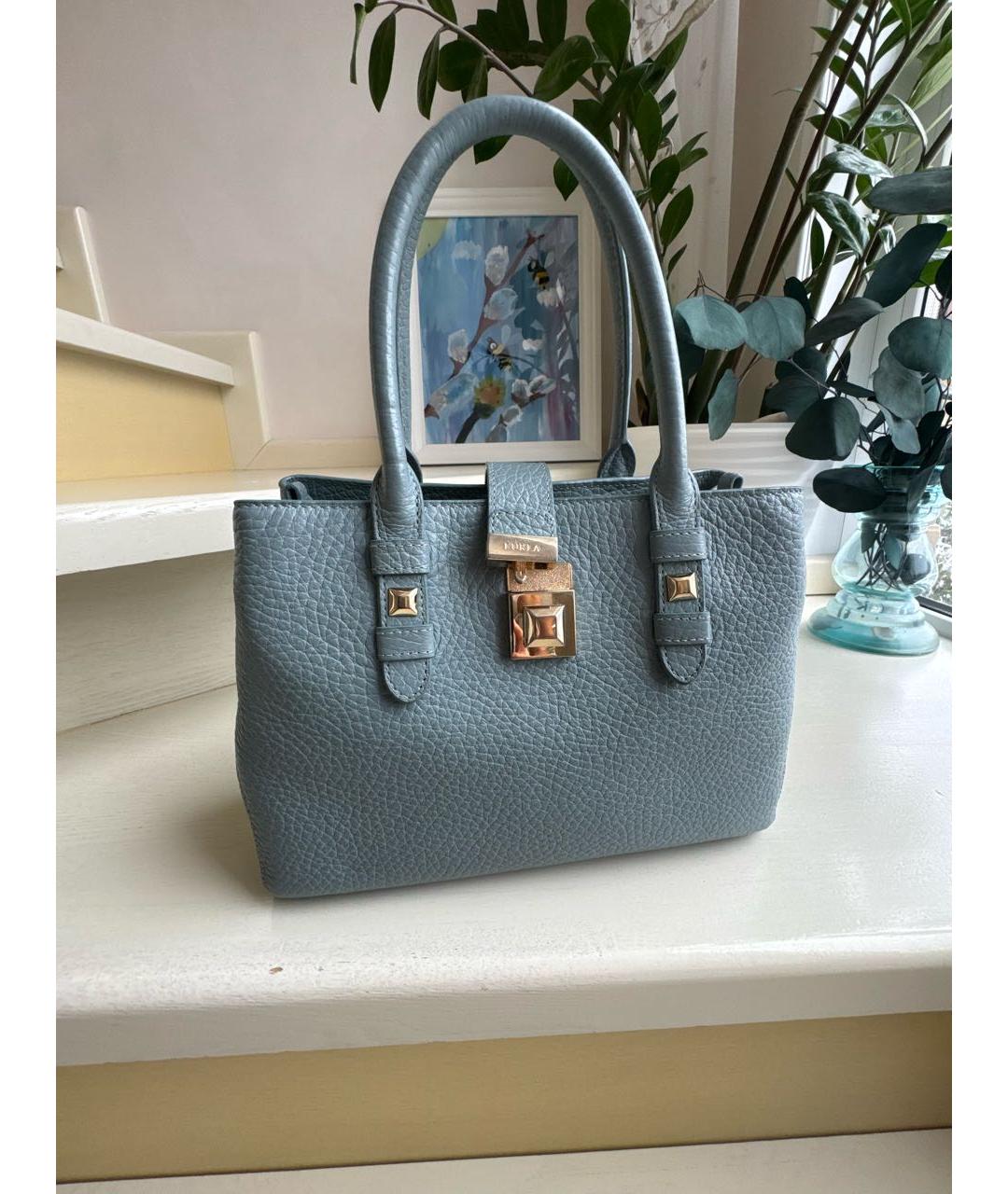 FURLA Голубая кожаная сумка с короткими ручками, фото 6