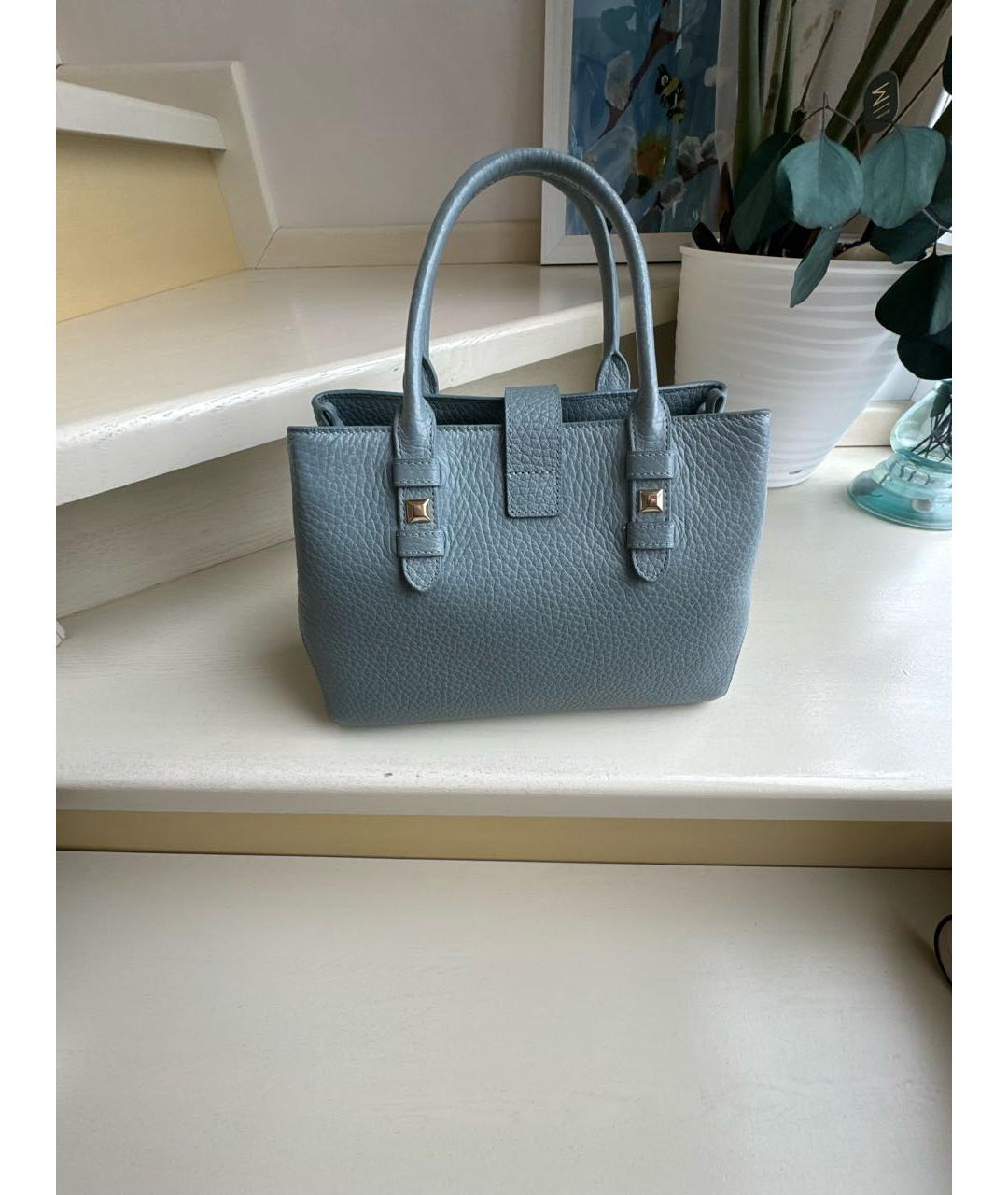 FURLA Голубая кожаная сумка с короткими ручками, фото 3