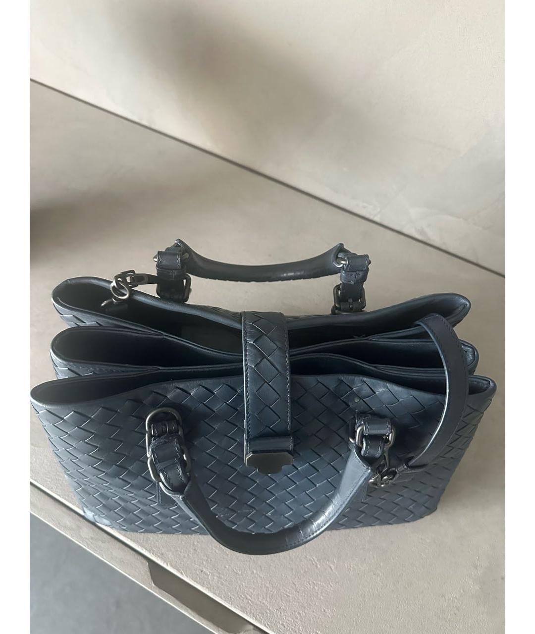 BOTTEGA VENETA Синяя кожаная сумка с короткими ручками, фото 4