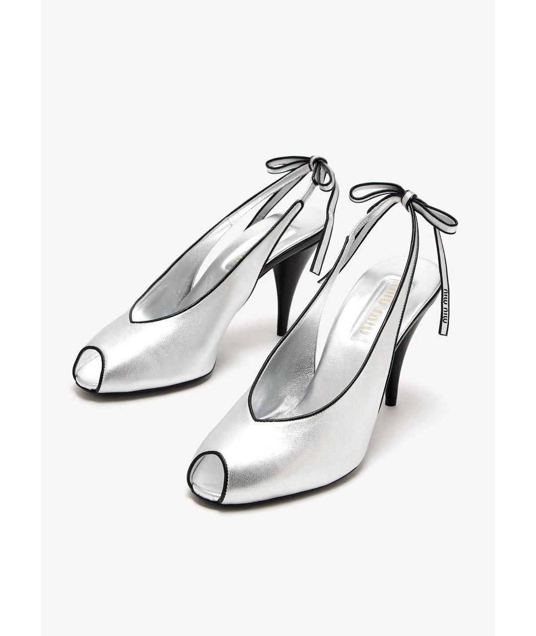 MIU MIU Серебряные кожаные босоножки, фото 2