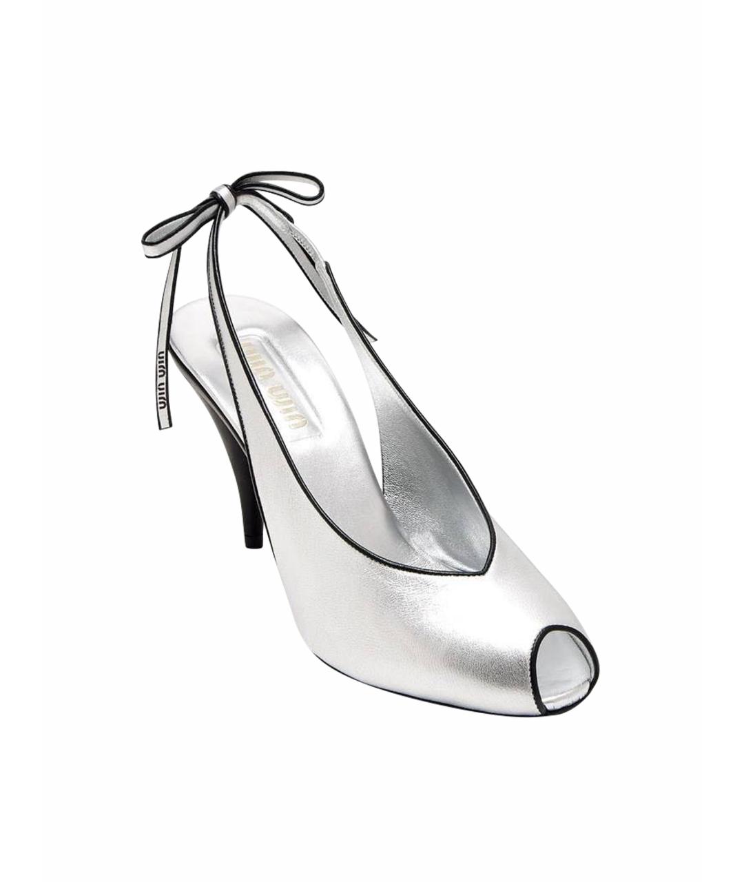 MIU MIU Серебряные кожаные босоножки, фото 1