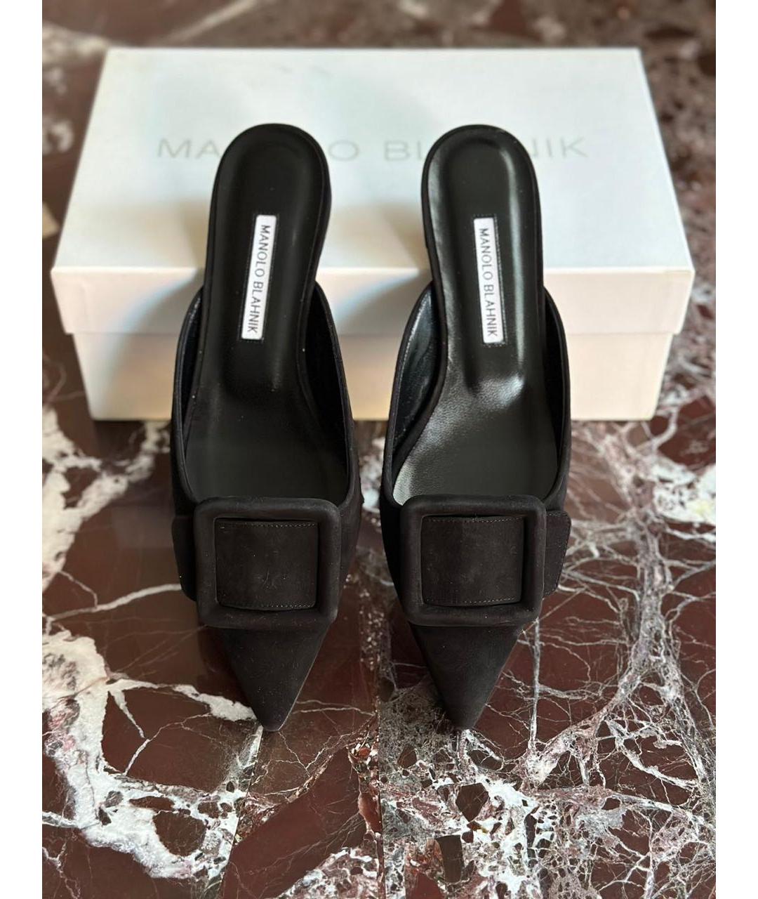 MANOLO BLAHNIK Черные замшевые мюли, фото 3