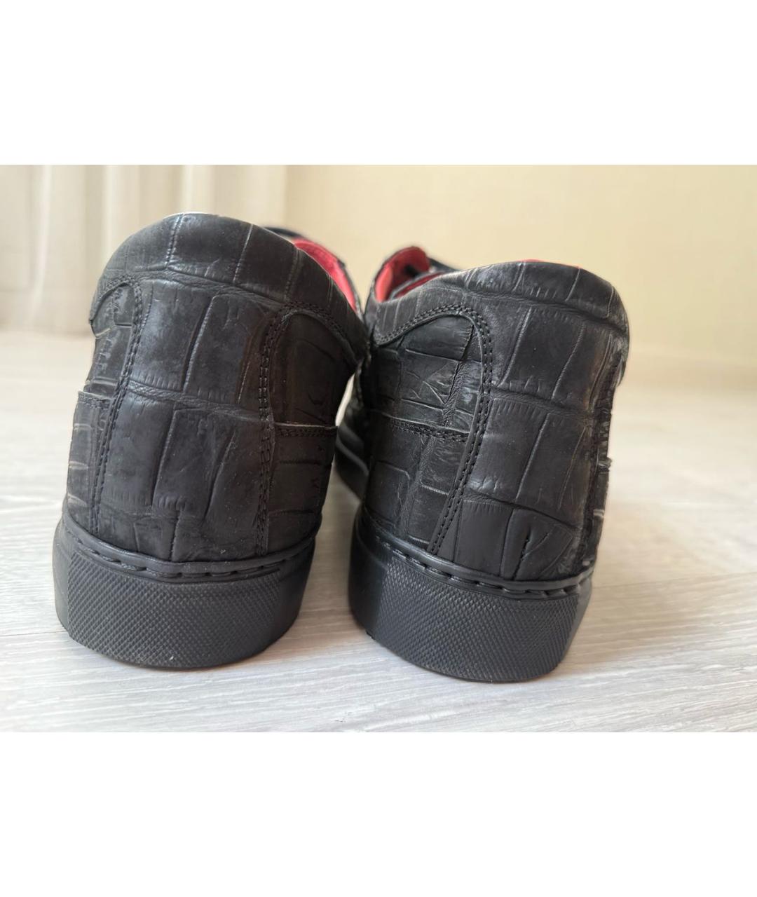 KITON Черные низкие кроссовки / кеды из экзотической кожи, фото 4