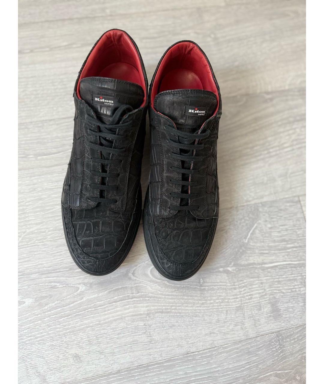 KITON Черные низкие кроссовки / кеды из экзотической кожи, фото 2